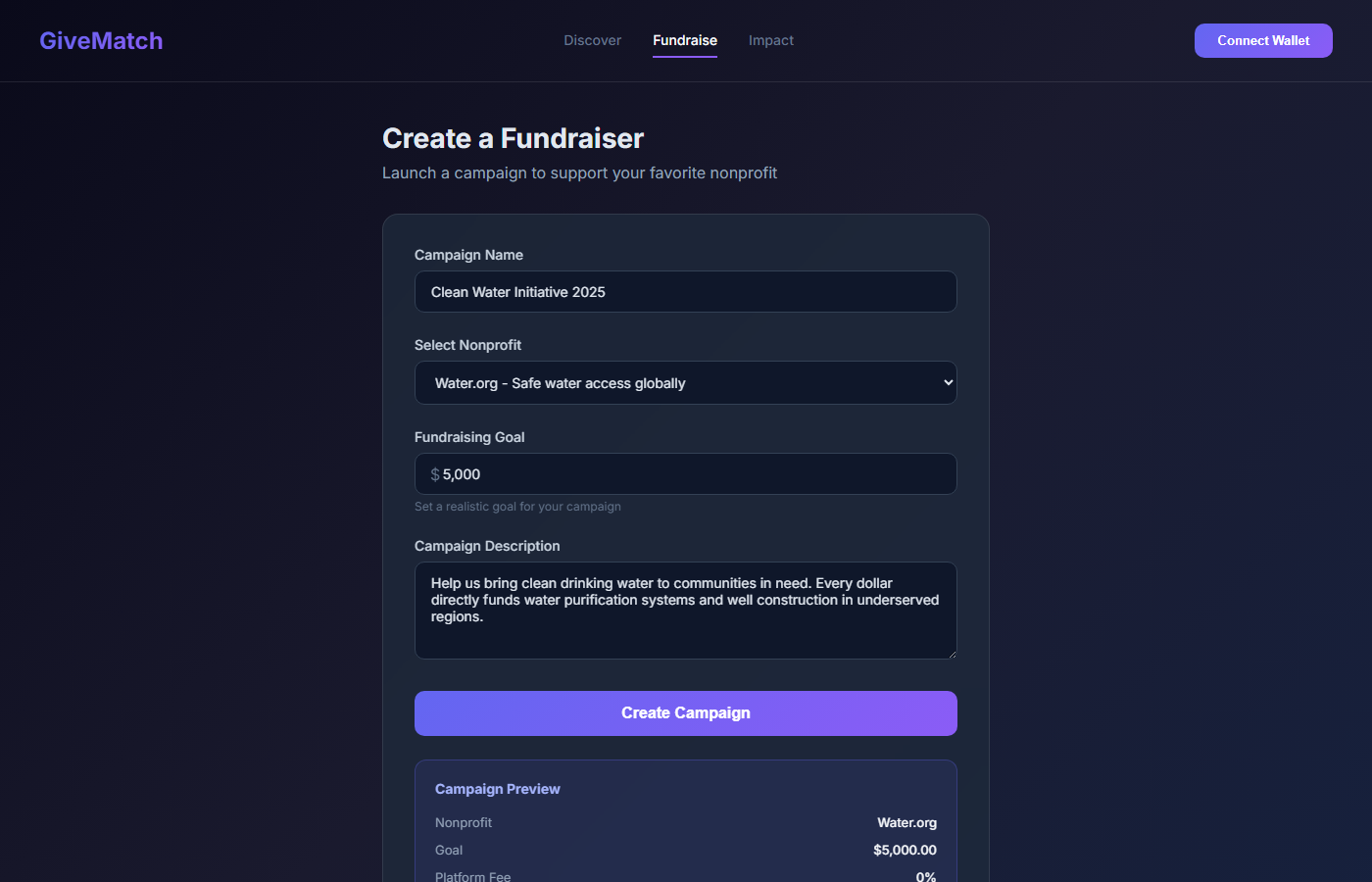 GiveMatch - Create a Fundraiser