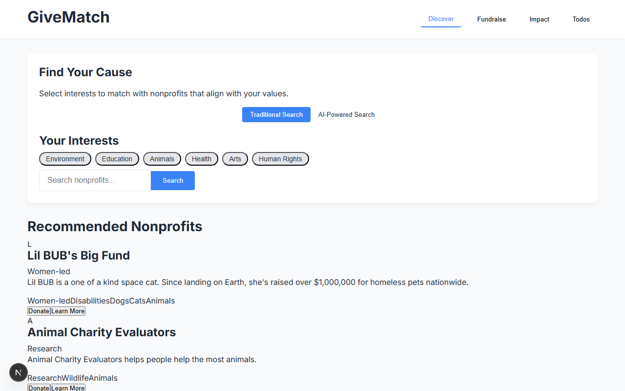 GiveMatch - Nonprofit Discovery Platform